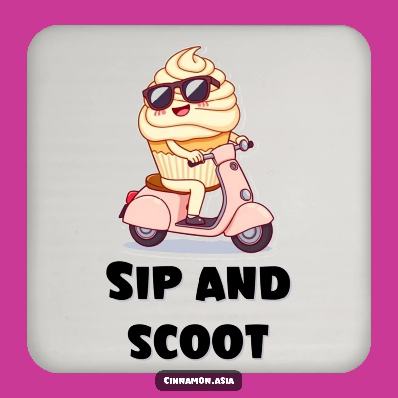 Funny Cupcake Scooter Coaster: Cool Sunglasses Character, Protects Surfaces, Funny Gift!