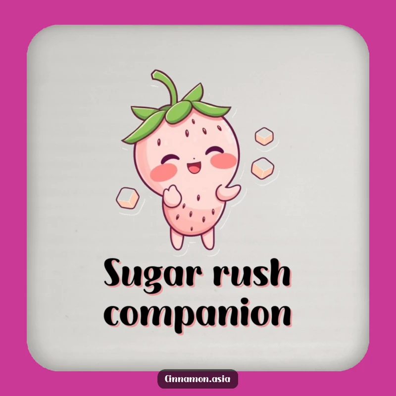 Funny Strawberry Juggling Coaster: Blushing Giggle Character, Protects Surfaces, Funny Gift!