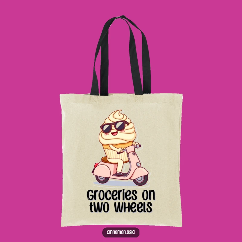 Funny Cupcake Scooter Tote Bag: Cool Sunglasses Character, Practical and Funny Gift!